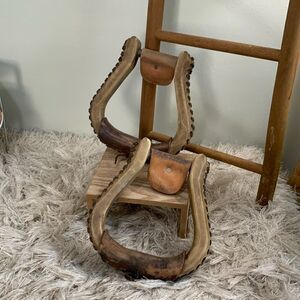 Rawhide Stirrups For Rustic Ranch Farm Wall Home Decor Distressed Pair
